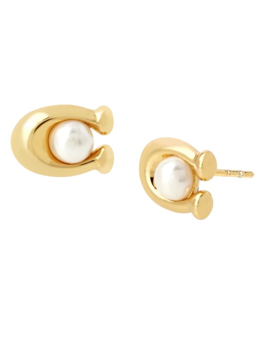 Coach Gold and Pearl C Stud Earrings - New